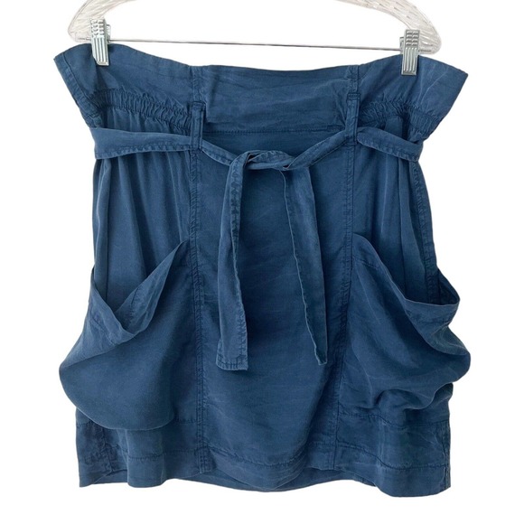 NWT Anthropologie Amadi Nantes Blue Tencel Belted Mini Skirt Sz Medium - Picture 1 of 10